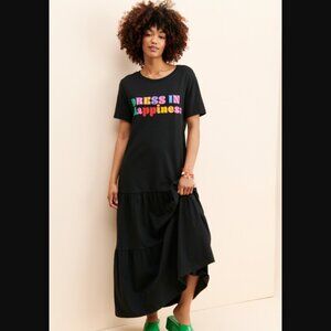 Farm Rio Dress In Happiness T-Shirt Dress in Black Size Medium